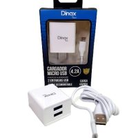 Cargador 4.2A Micro Usb V8 Dinax C/Cable Desmontable + 2 Usb Dx1-Car-4.2-V8